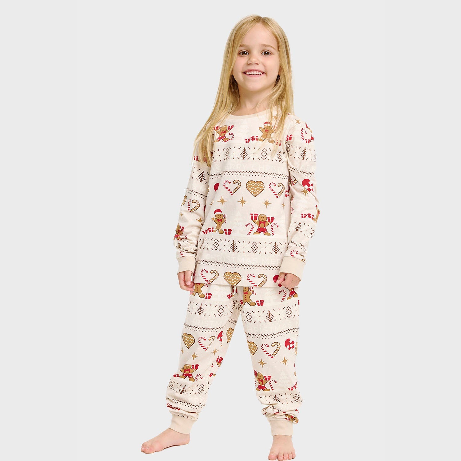 Weihnachtskeks Weihnachtspyjama Beige - Kinder.